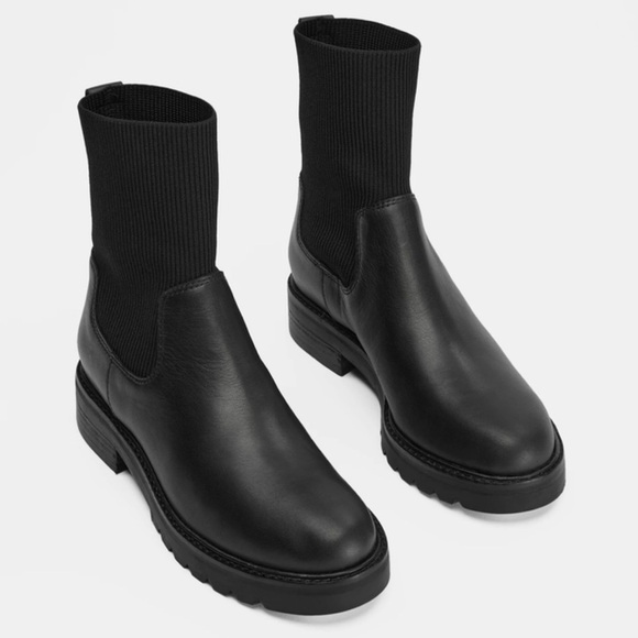 EILEEN FISHER East Leather and Recycled Stretch Knit Sock Boot SIZE 9.5 - Picture 2 of 16